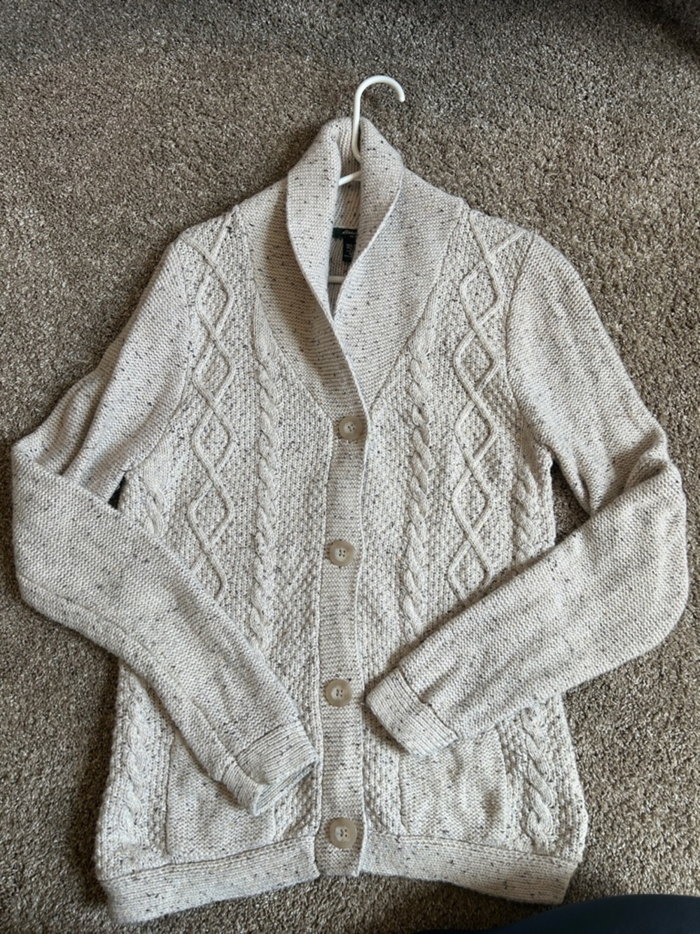 Eddie Bauer Cozy Shawl Collar Cable Knit Sweater - Cream